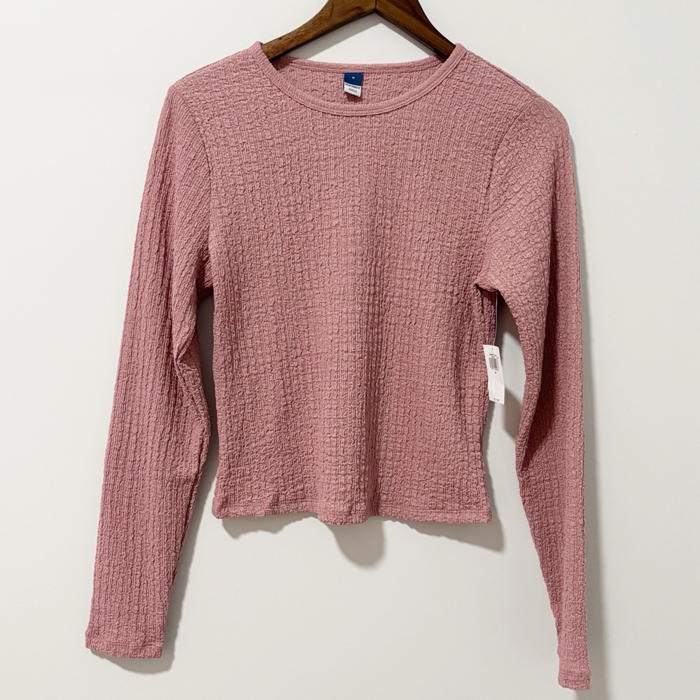 Old Navy Textured Crewneck Long Sleeve Top Womens Medium Blush Pink Casual NWT